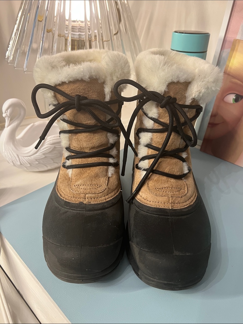 Sorel Women's Tan and Black Faux-Fur Lace-Up Winter Boots